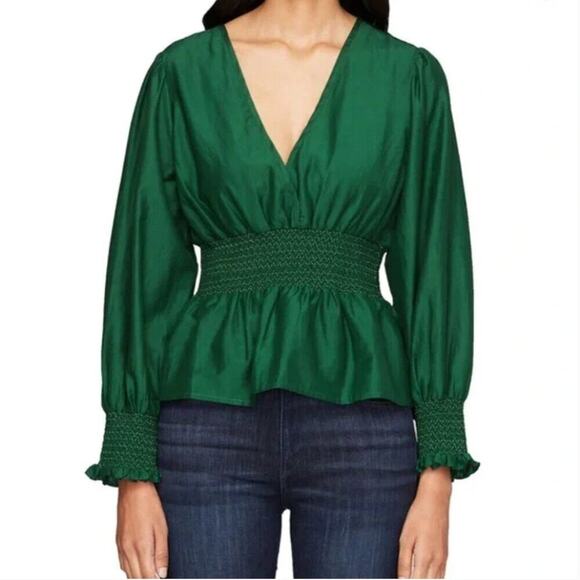 Roberta Roller Rabbit Deni Eden Green Smocked Long Sleeve Peplum Top Tuckernuck - Picture 1 of 2